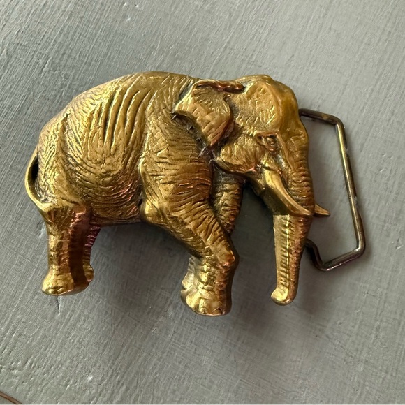 Baron Buckle VINTAGE 1978 Solid Brass Elephant Belt Buckle